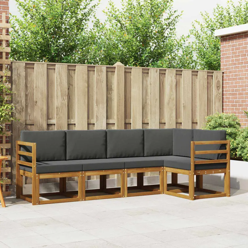 Conjunto de sofás de exterior 5 pcs Natural y Antracita