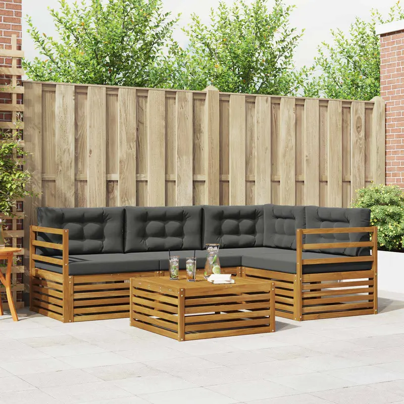 Conjunto de sofás de exterior 5 pcs Natural y Antracita