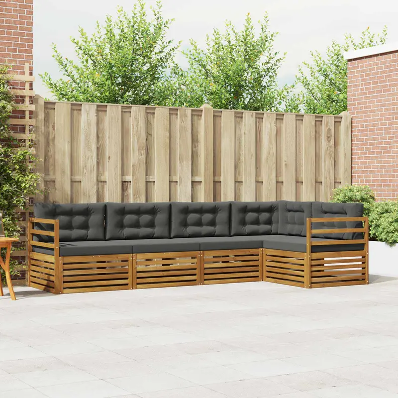 Conjunto de sofás de exterior 5 pcs Natural y Antracita