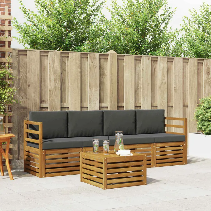 Conjunto de sofás de exterior 5 pcs Natural y Antracita