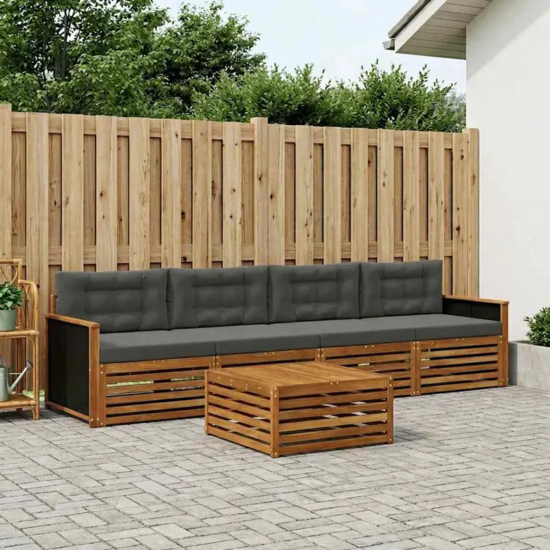 Conjunto de sofás de exterior 5 pcs Natural y Antracita