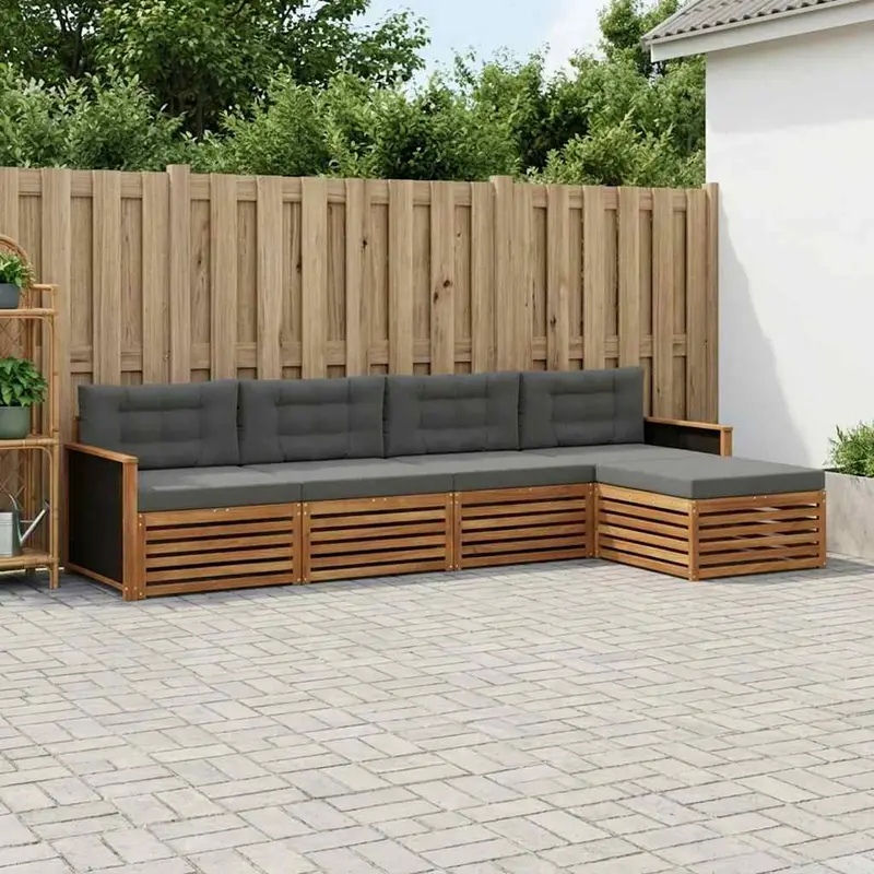 Conjunto de sofás de exterior 5 pcs Natural y Antracita
