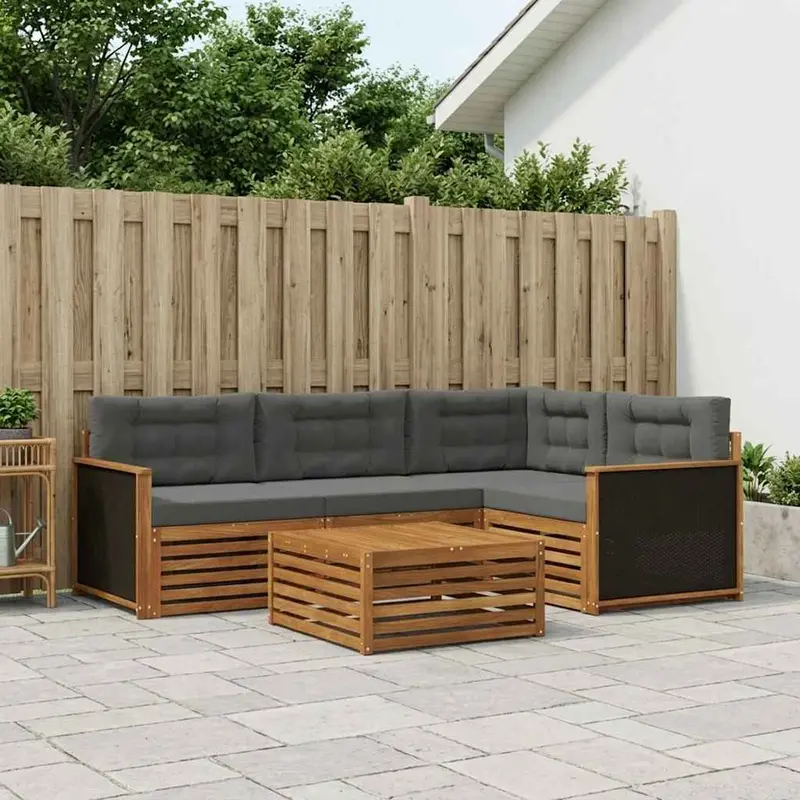 Conjunto de sofás de exterior 5 pcs Natural y Antracita