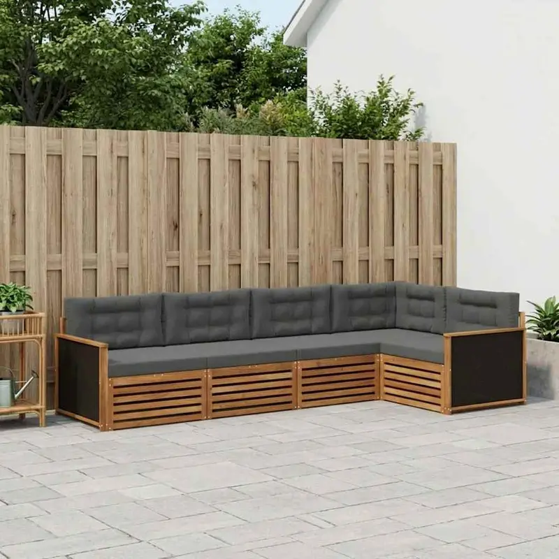 Conjunto de sofás de exterior 5 pcs Natural y Antracita