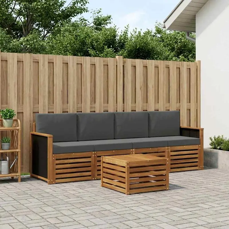 Conjunto de sofás de exterior 5 pcs Natural y Antracita