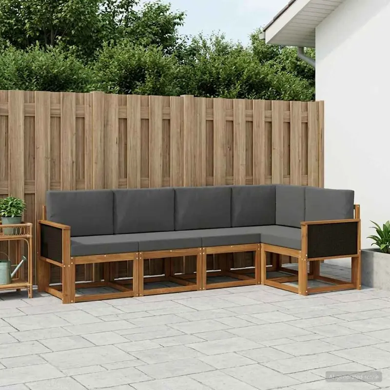 Conjunto de sofás de exterior 5 pcs Natural y Antracita