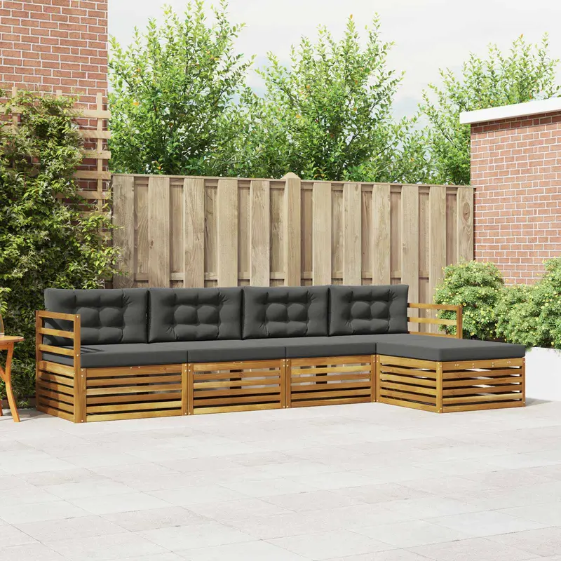 Conjunto de sofás de exterior 5 pcs Natural y Antracita