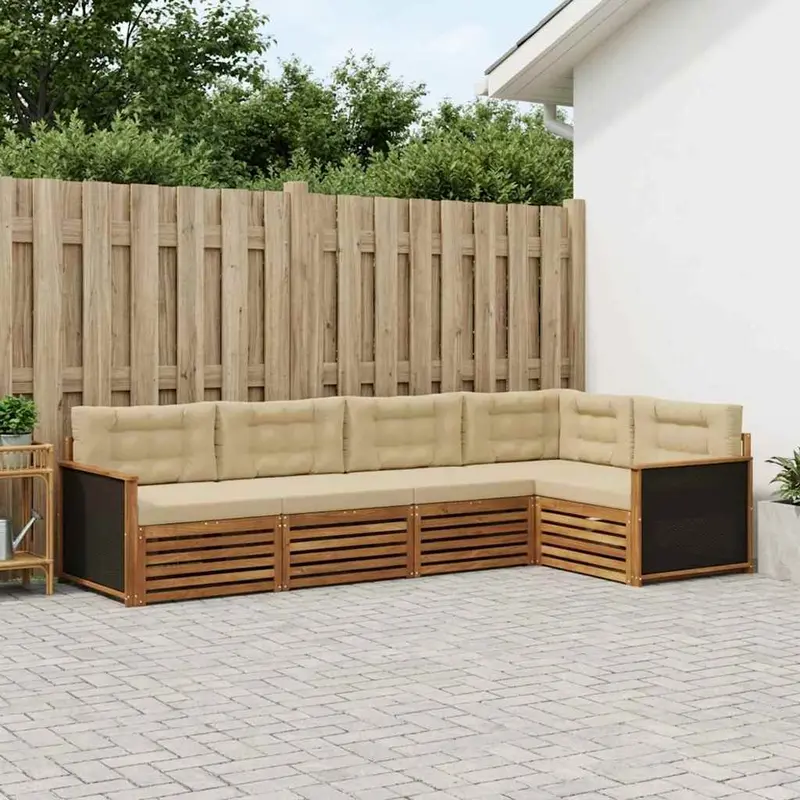 Conjunto de sofás de exterior 5 pcs Natural y Beige