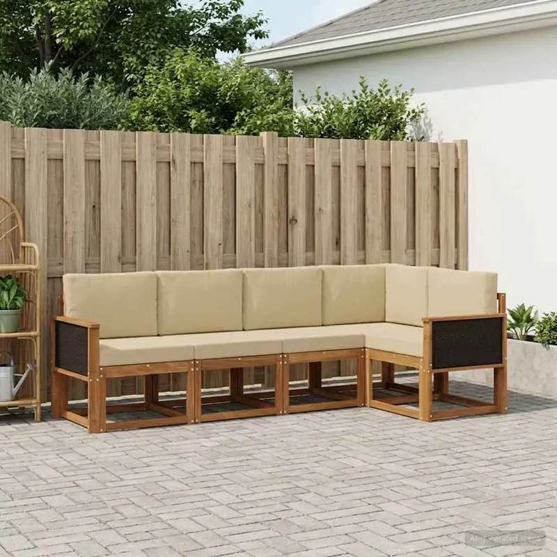 Conjunto de sofás de exterior 5 pcs Natural y Beige Poliéster