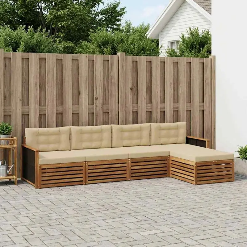 Conjunto de sofás de exterior 5 pcs Natural y Beige Poliéster