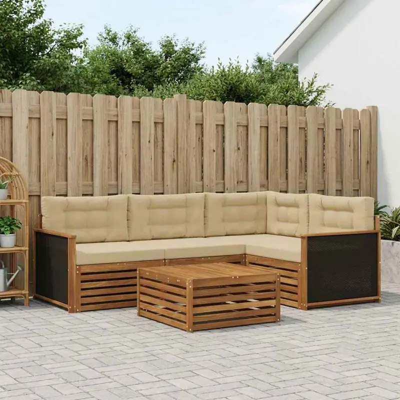 Conjunto de sofás de exterior 5 pcs Natural y Beige