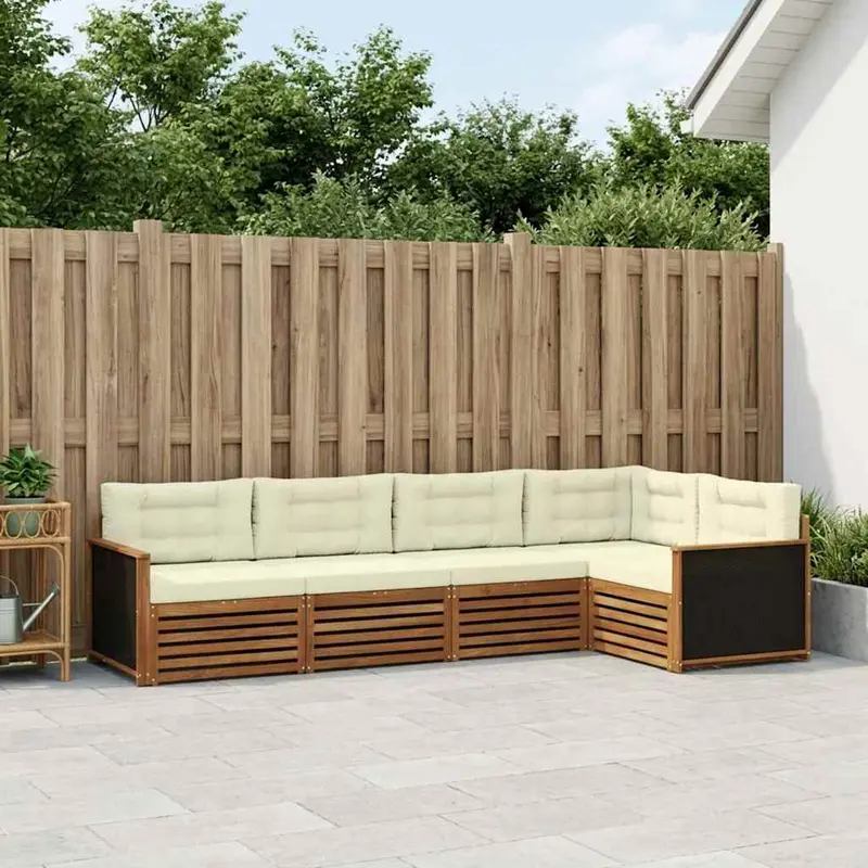 Conjunto de sofás de exterior 5 pcs Natural y Crema
