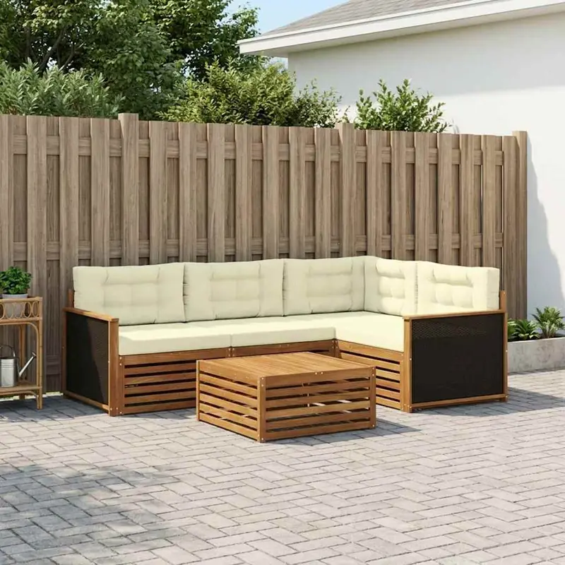 Conjunto de sofás de exterior 5 pcs Natural y Crema