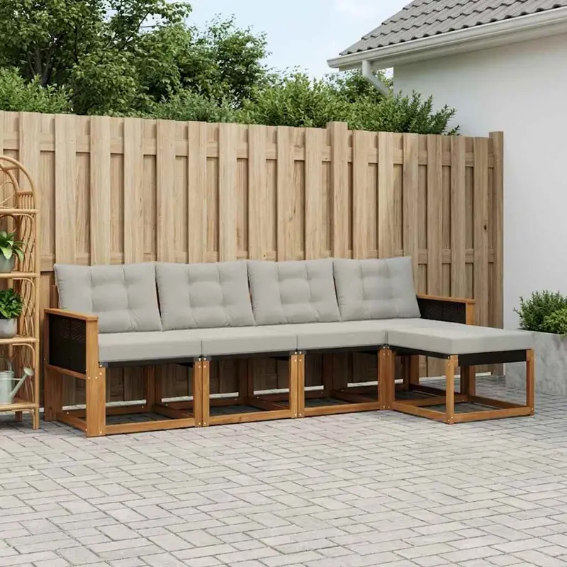 Conjunto de sofás de exterior 5 pcs Natural y Gris Claro