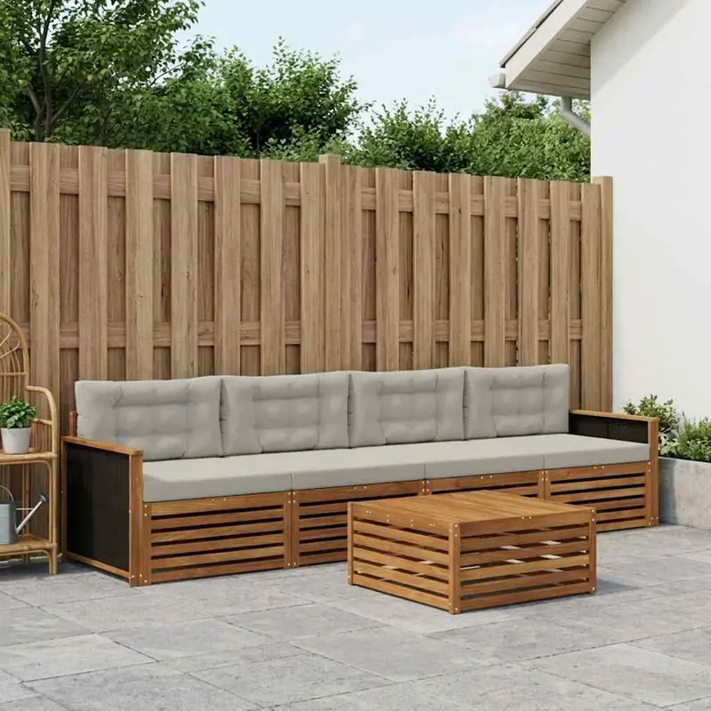 Conjunto de sofás de exterior 5 pcs Natural y Gris Claro