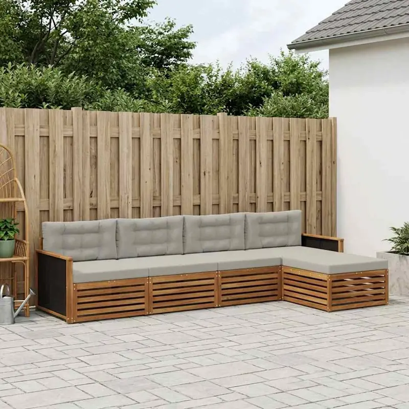 Conjunto de sofás de exterior 5 pcs Natural y Gris Claro