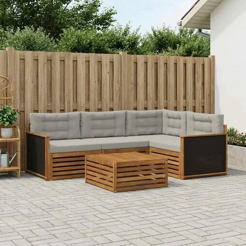 Conjunto de sofás de exterior 5 pcs Natural y Gris Claro