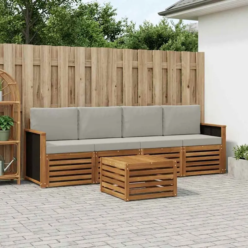 Conjunto de sofás de exterior 5 pcs Natural y Gris Claro
