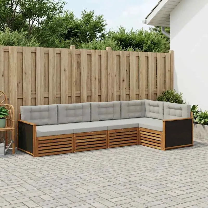 Conjunto de sofás de exterior 5 pcs Natural y Gris Claro