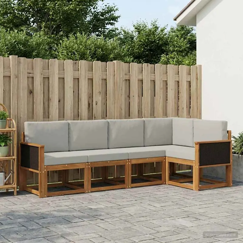 Conjunto de sofás de exterior 5 pcs Natural y Gris Claro