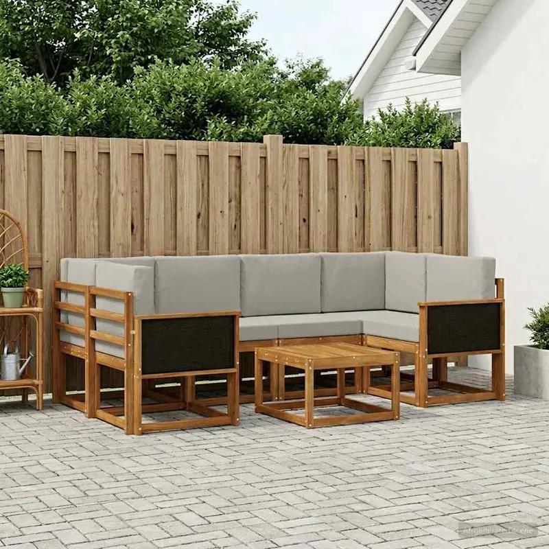 Conjunto de sofás de exterior 5 pcs Natural y Gris Claro