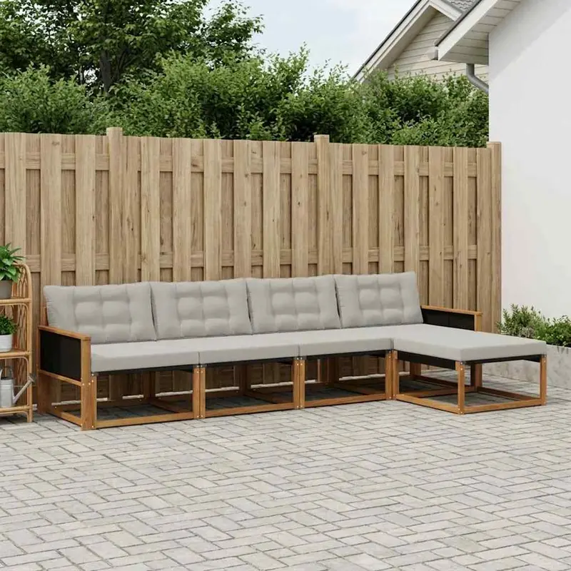 Conjunto de sofás de exterior 5 pcs Natural y Gris Claro
