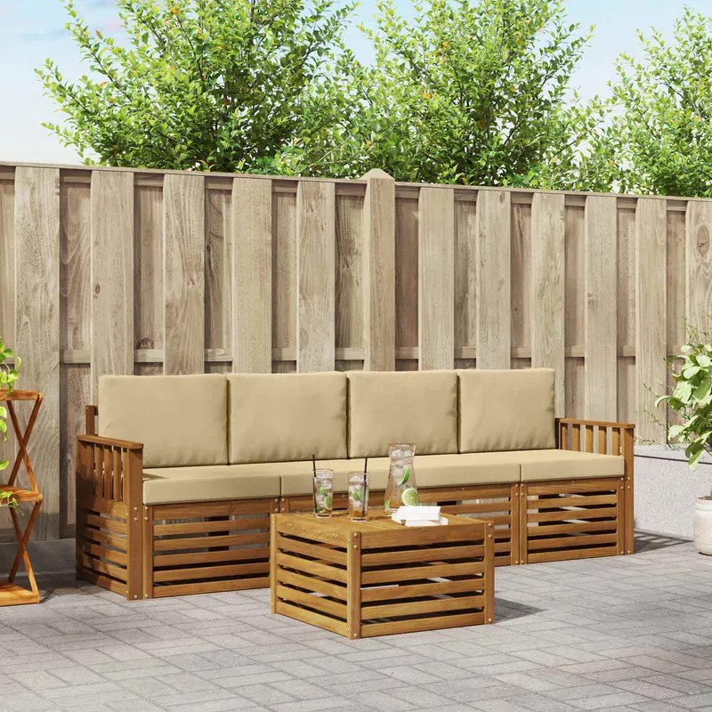 Conjunto de sofás de exterior 5 pcs Naturaleza y Beige