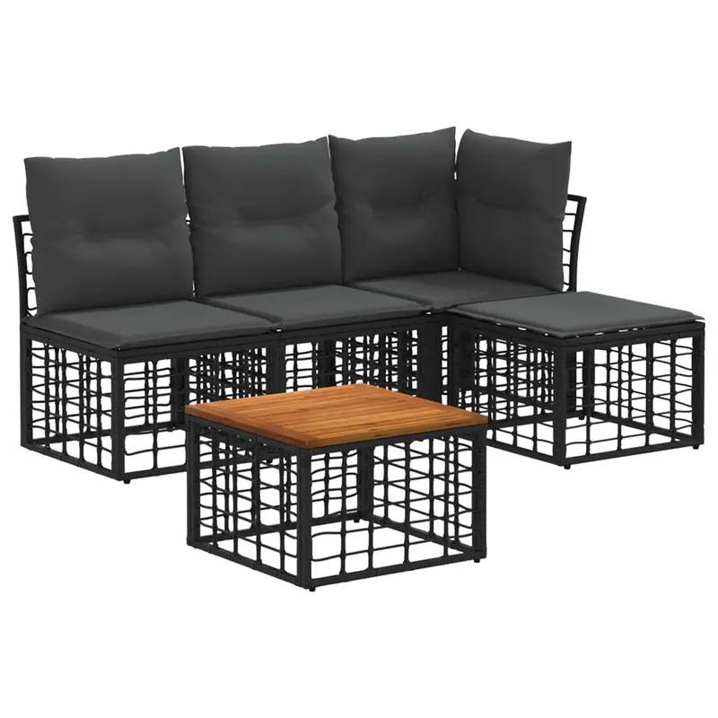 Conjunto de sofás de exterior 5 pcs Negro y Gris oscuro