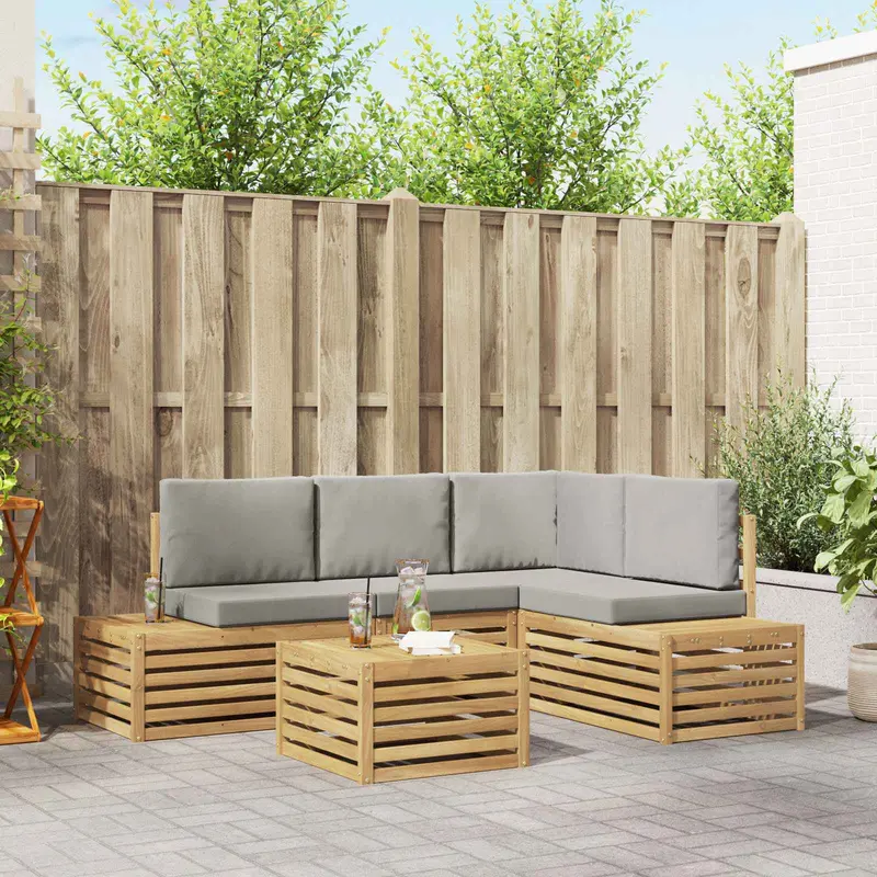 Conjunto de sofás de exterior 5 Pieza Blanco y Gris Claro
