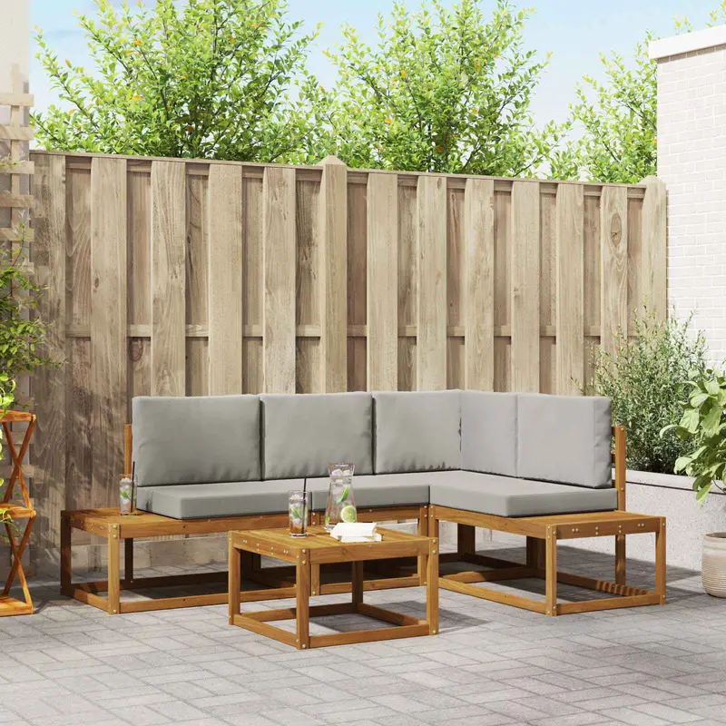 Conjunto de sofás de exterior 5 Pieza Gris Natural y Claro