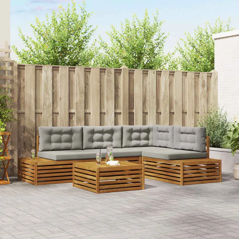 Conjunto de sofás de exterior 5 Pieza Gris Natural y Claro