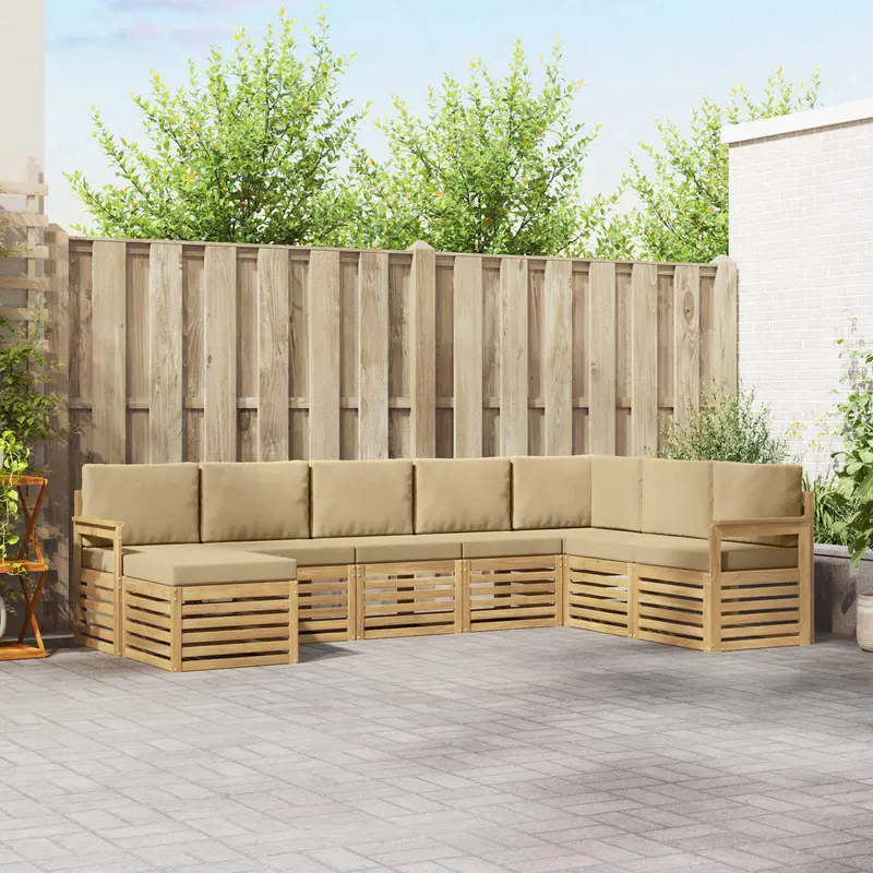 Conjunto de sofás de exterior 6 pcs Blanco y Beige
