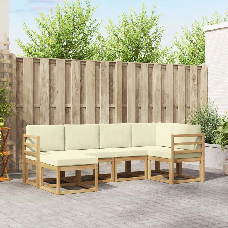 Conjunto de sofás de exterior 6 pcs Blanco y Crema Poliéster