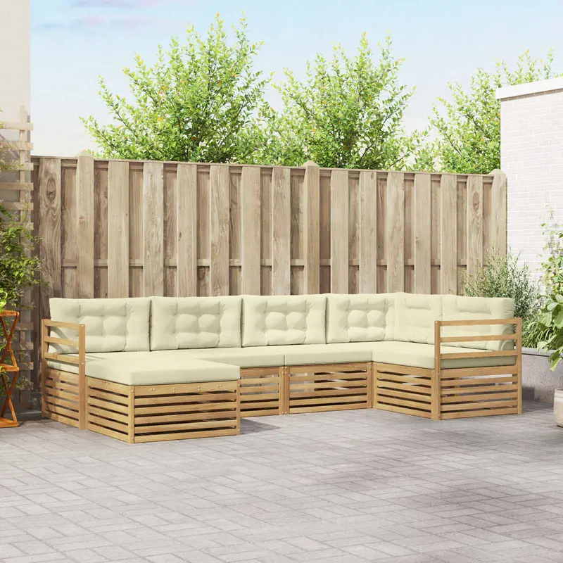 Conjunto de sofás de exterior 6 pcs Blanco y Crema Poliéster