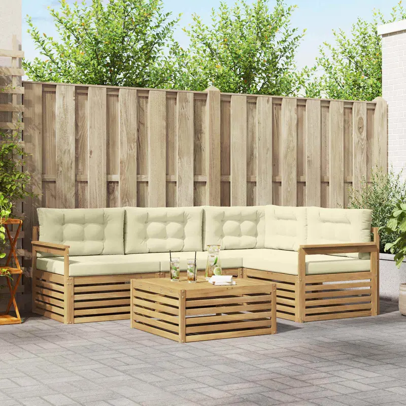 Conjunto de sofás de exterior 6 pcs Blanco y Crema Poliéster