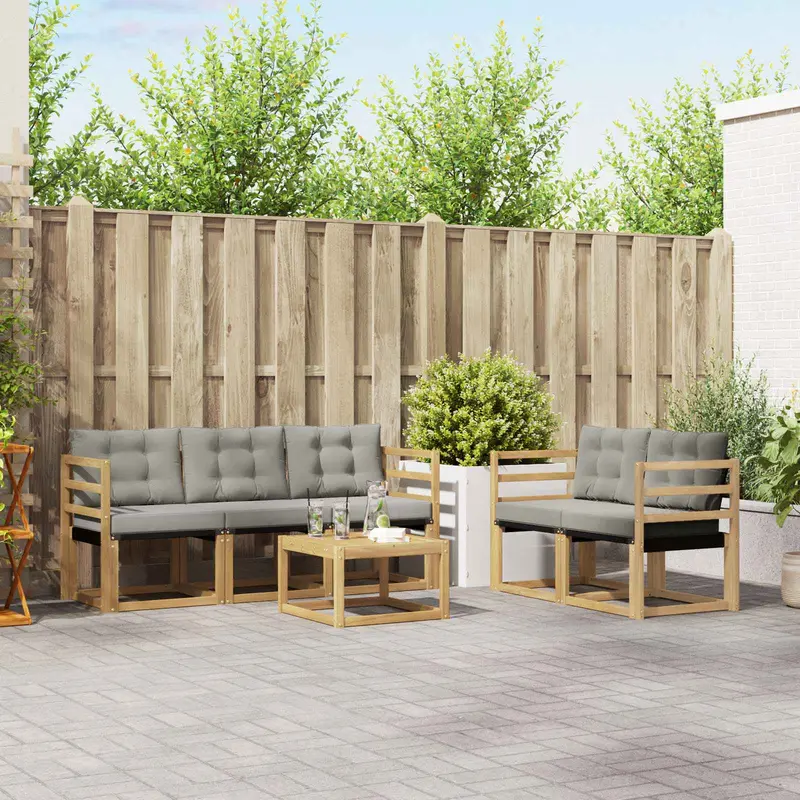 Conjunto de sofás de exterior 6 pcs Blanco y Gris Claro