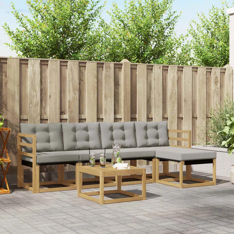 Conjunto de sofás de exterior 6 pcs Blanco y Gris Claro