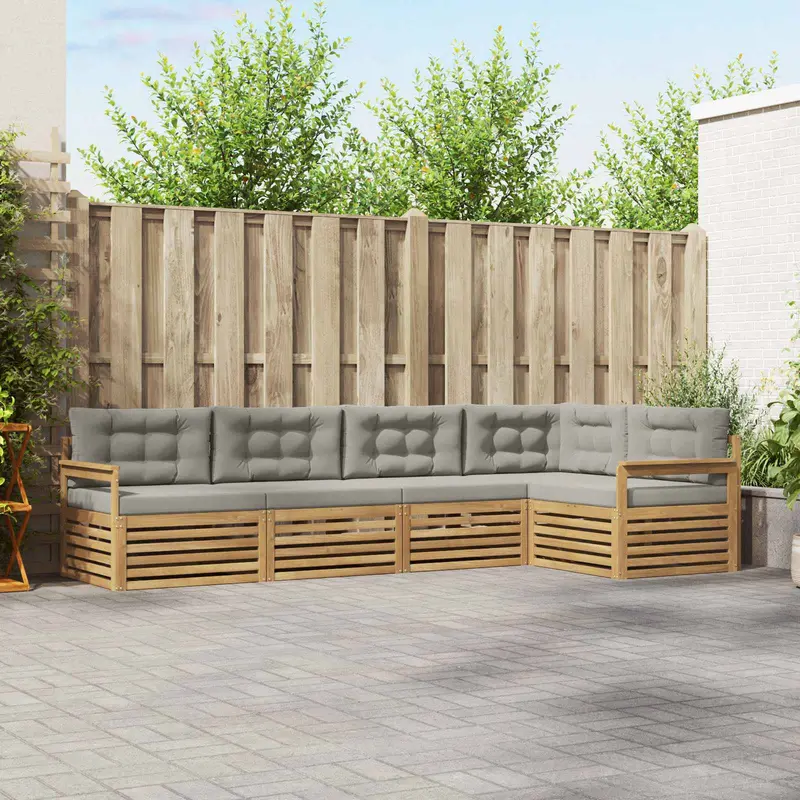 Conjunto de sofás de exterior 6 pcs Blanco y Gris Claro