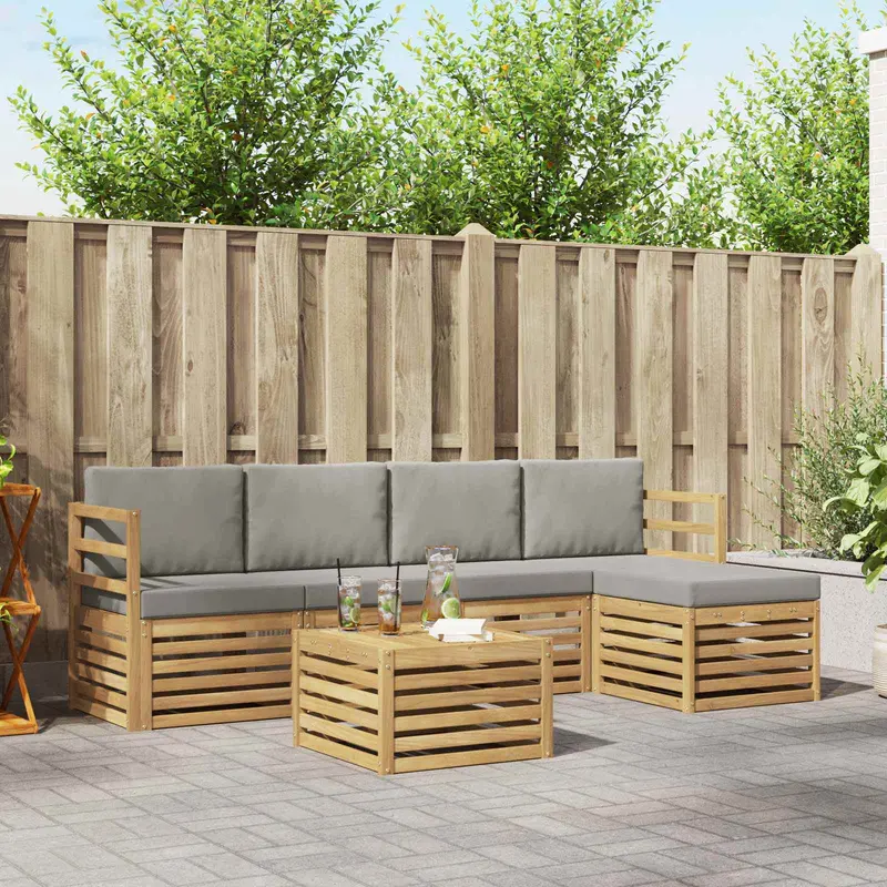 Conjunto de sofás de exterior 6 pcs Blanco y Gris Claro