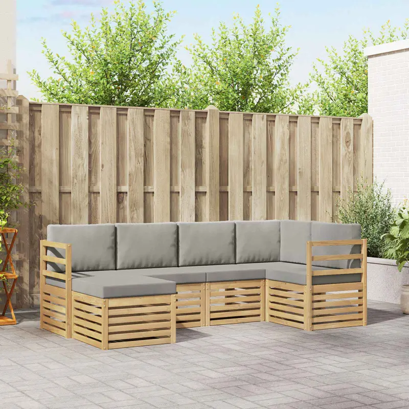 Conjunto de sofás de exterior 6 pcs Blanco y Gris Claro