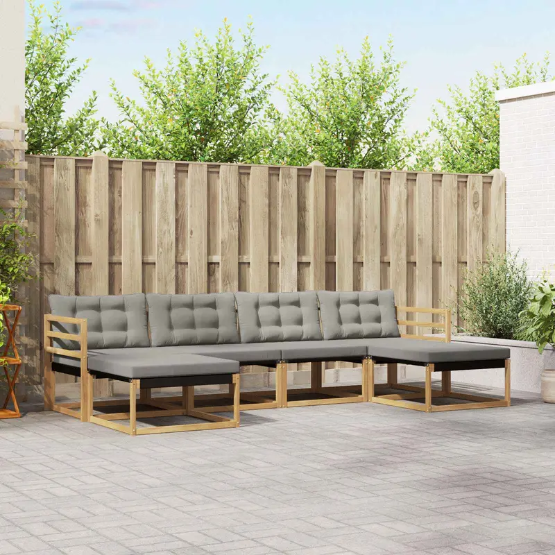 Conjunto de sofás de exterior 6 pcs Blanco y Gris Claro