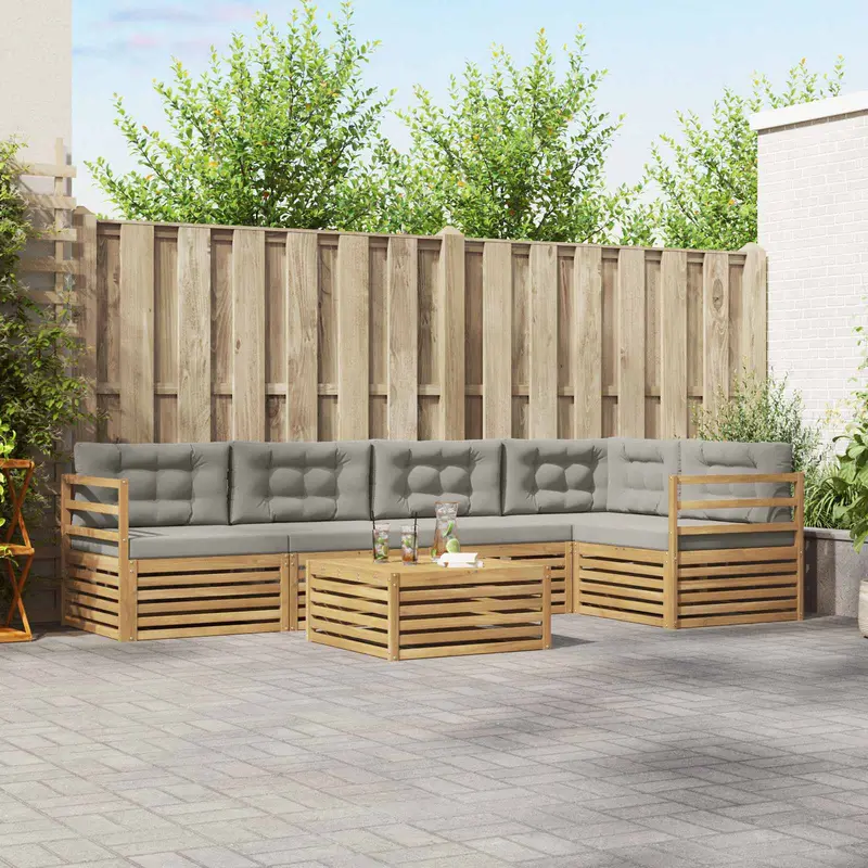Conjunto de sofás de exterior 6 pcs Blanco y Gris Claro