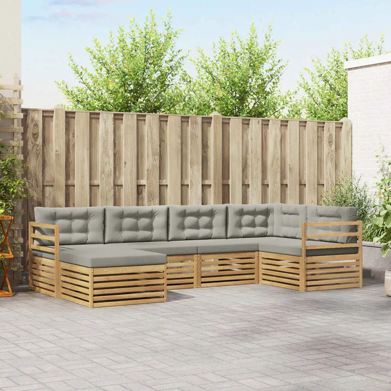 Conjunto de sofás de exterior 6 pcs Blanco y Gris Claro