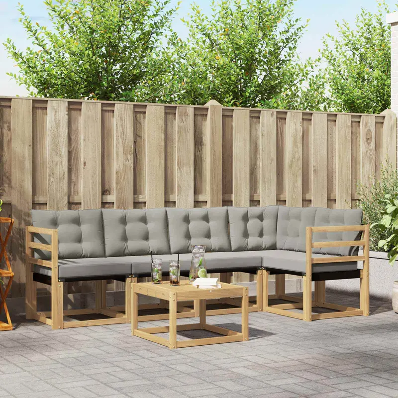 Conjunto de sofás de exterior 6 pcs Blanco y Gris Claro