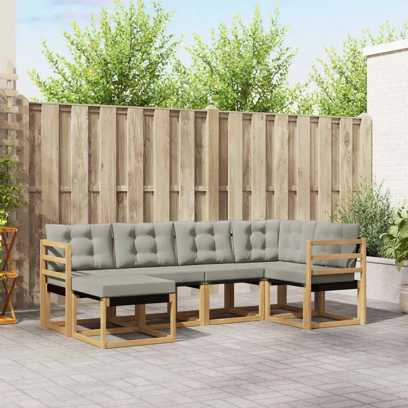 Conjunto de sofás de exterior 6 pcs Blanco y Gris Claro