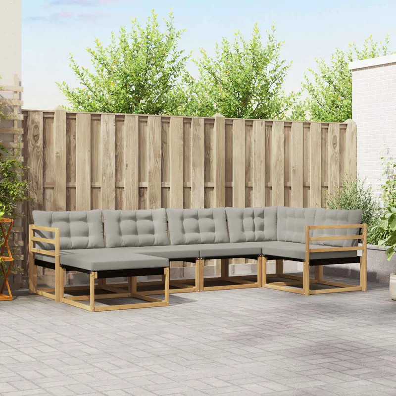 Conjunto de sofás de exterior 6 pcs Blanco y Gris Claro