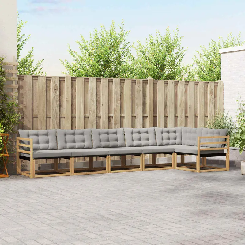 Conjunto de sofás de exterior 6 pcs Blanco y Gris Claro