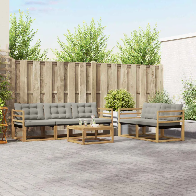 Conjunto de sofás de exterior 6 pcs Blanco y Gris Claro