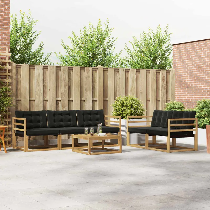 Conjunto de sofás de exterior 6 pcs Blanco y Negro