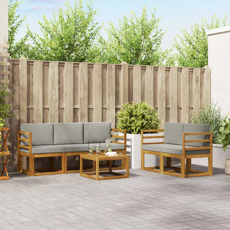 Conjunto de sofás de exterior 6 pcs Gris Natural y Claro